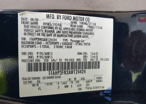 2010 Ford Focus Se from USA, damaged, VIN 1FAHP3FN2AW124424